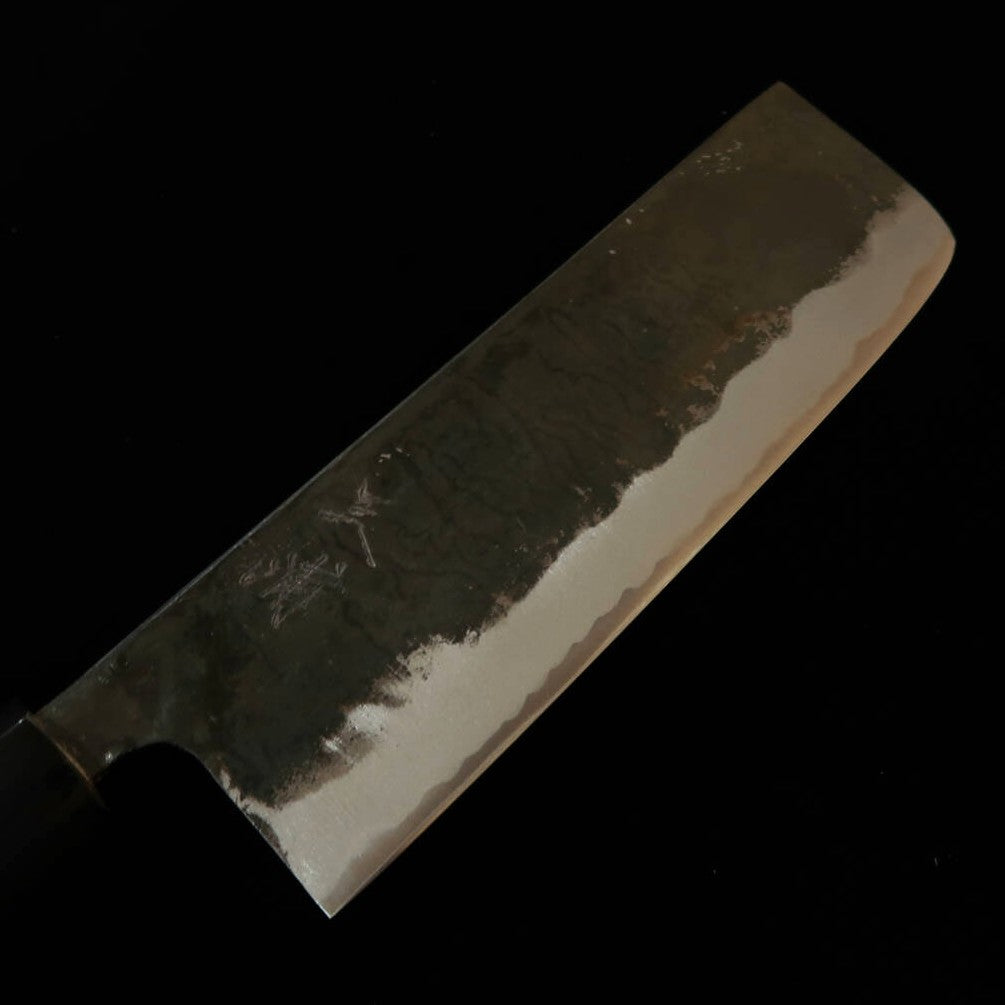 三浦 MIURA 鍛造菜切包丁 白紙二号 黒打 水牛縞柄 （170mm）
