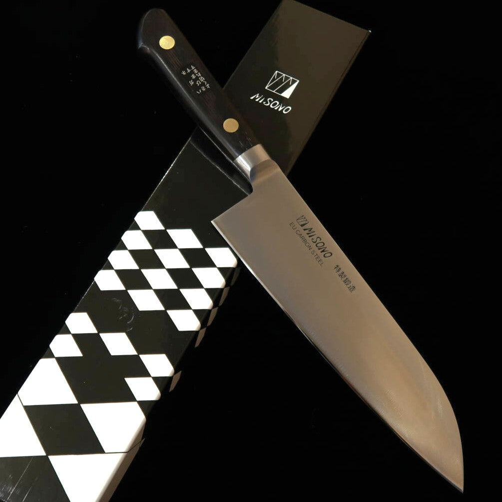 Misono MISONO EU Carbon Santoku, mango de laminado negro (180 mm)