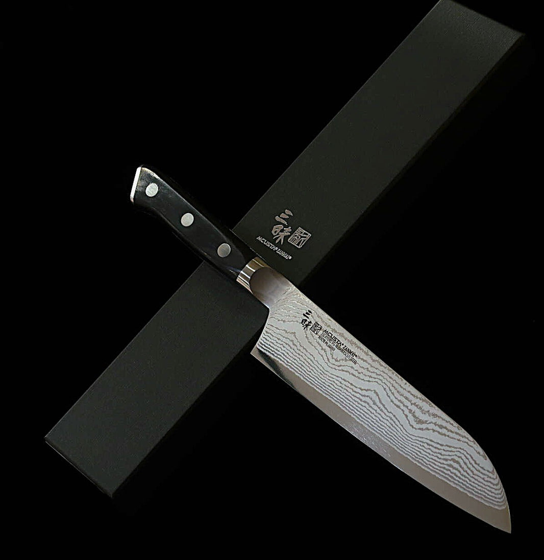 [New Standard] ZANMAI MCUSTA Classic 3 Damascus Santoku, Black (180mm)