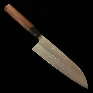 MIURA – santoku Gin-3, damas nickel 33 couches, martelé, manche en contreplaqué noir et noyer (165 mm)