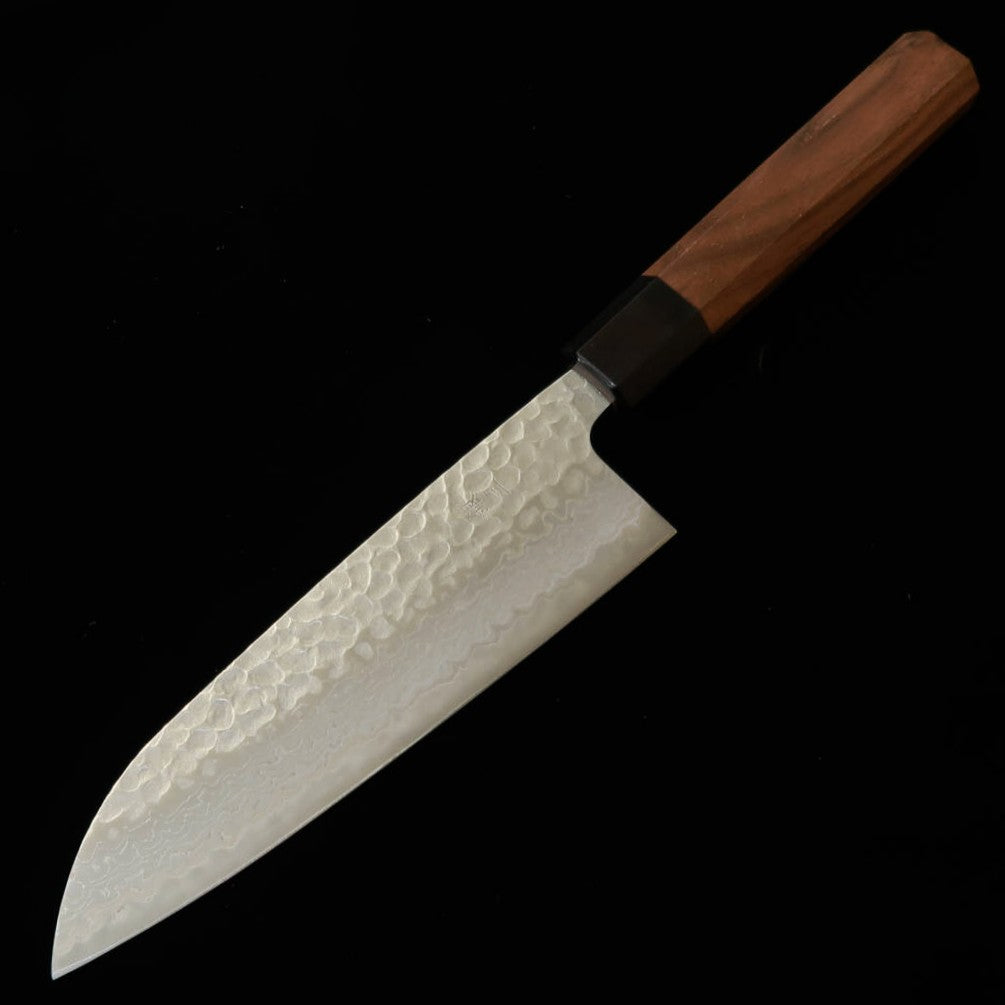 三浦MIURA 三徳 銀紙三号 ニッケルダマスカス 33層 鎚目 黒合板ウォルナット柄 （165mm）