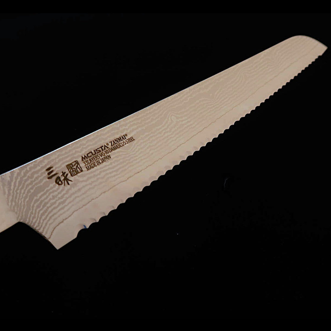 【新定番】三昧MCUSTA ZANMAI クラシック3ダマスカス　パン切 黒　(230mm)