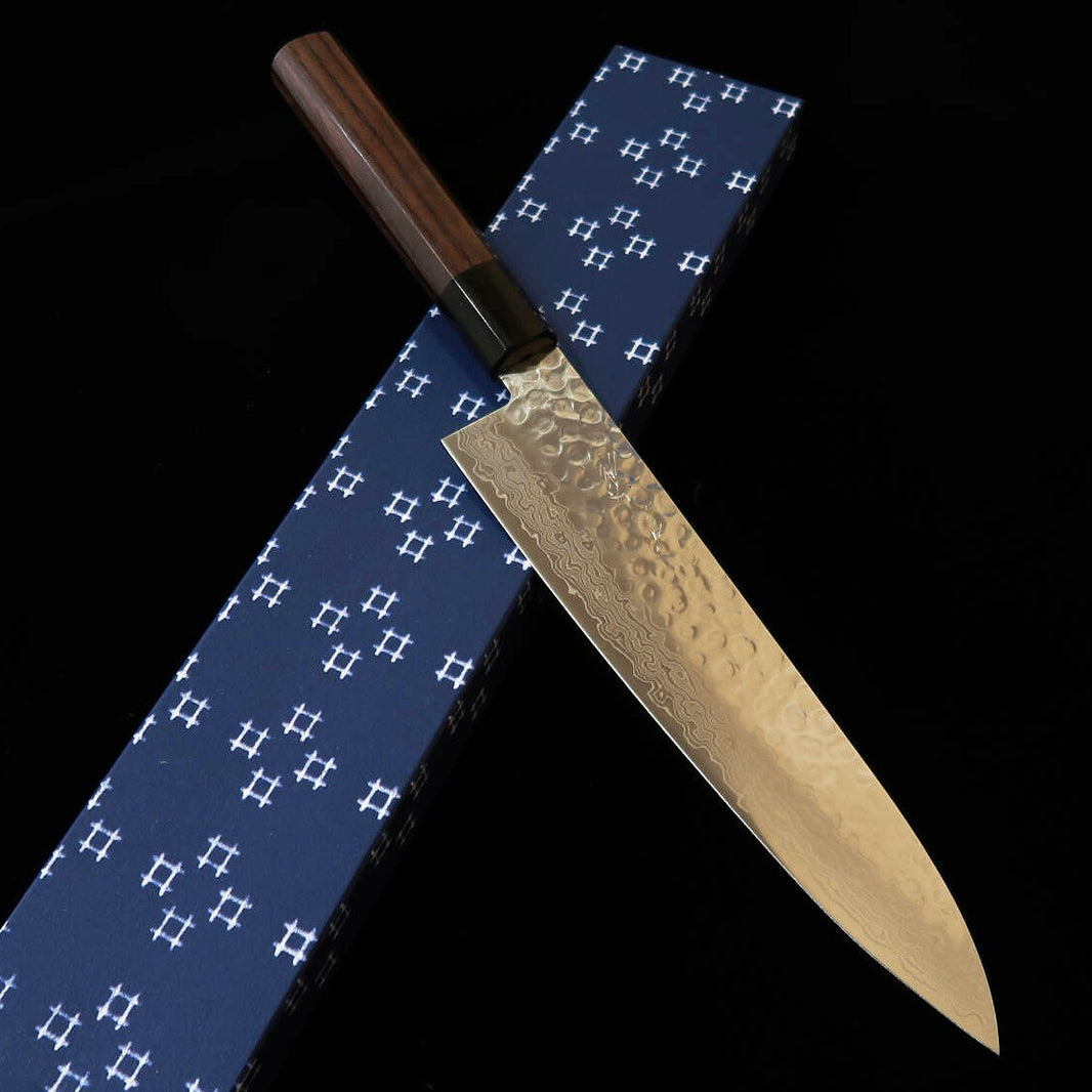 MIURA Gyuto AUS10 Damasco martelado Cabo de rosewood roxo (210 mm)