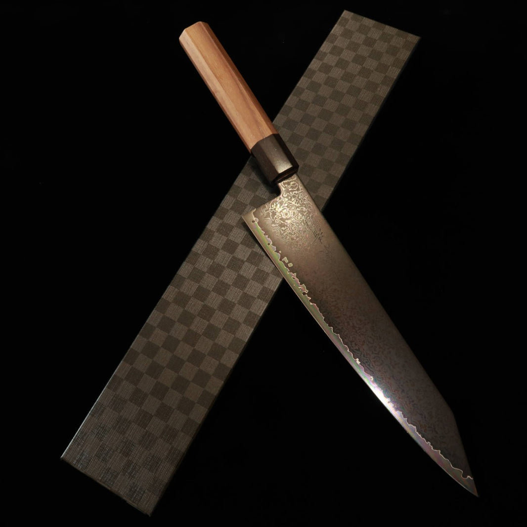景清KAGEKIYO VG-10黒染ダマスカス 切付牛刀 ウォルナット八角柄 (210/240mm)