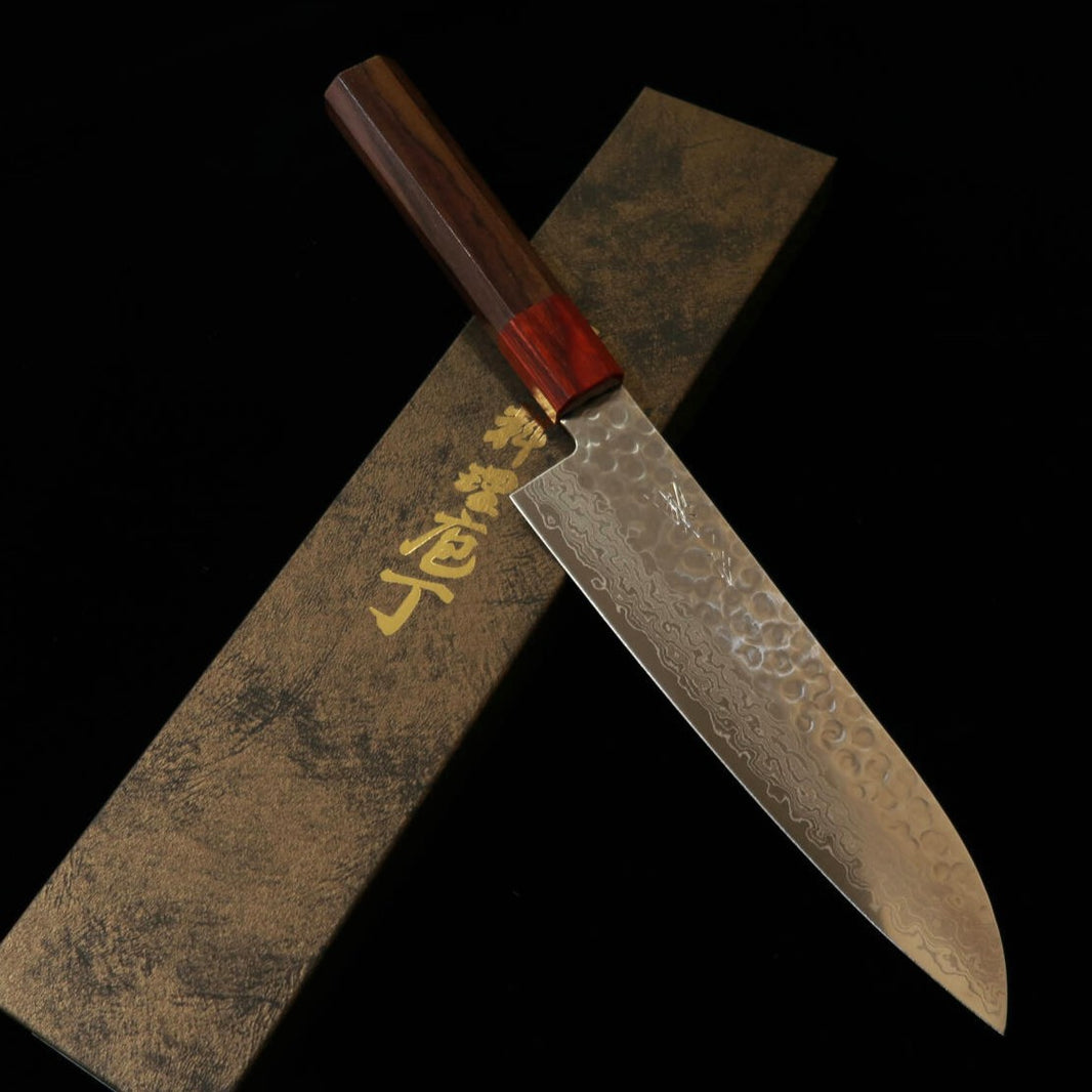 三浦MIURA 三徳 AUS10 鎚目 ダマスカス 紫檀柄（185mm）