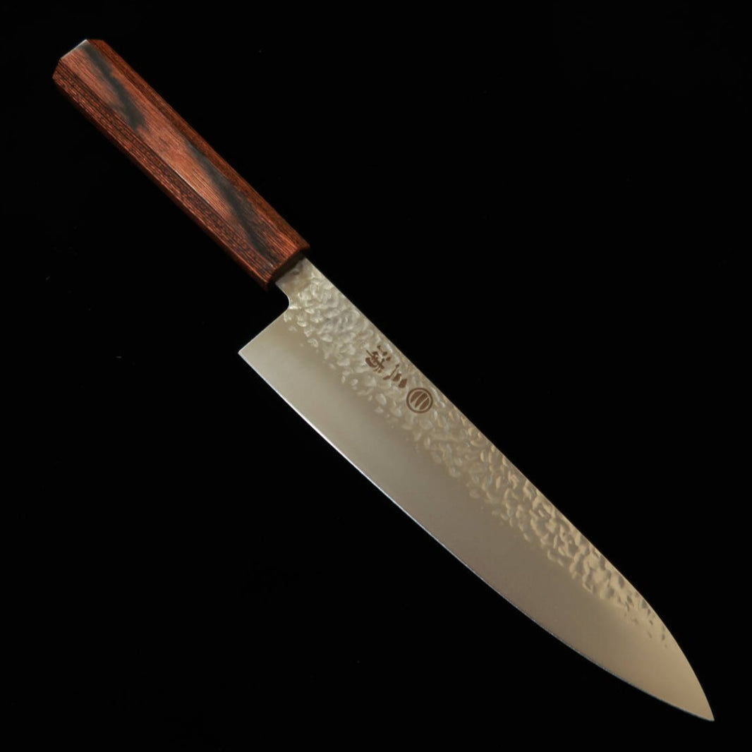 MIURA gyuto AUS8 martelado fosco cabo octogonal de laminado vermelho (210 mm)