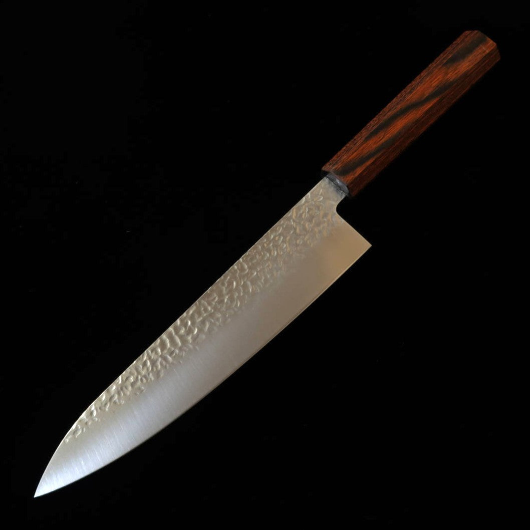 MIURA Gyuto, AUS-8, Tsuchime Matte Finish with Red Pakkawood Octagonal Handle (210mm)