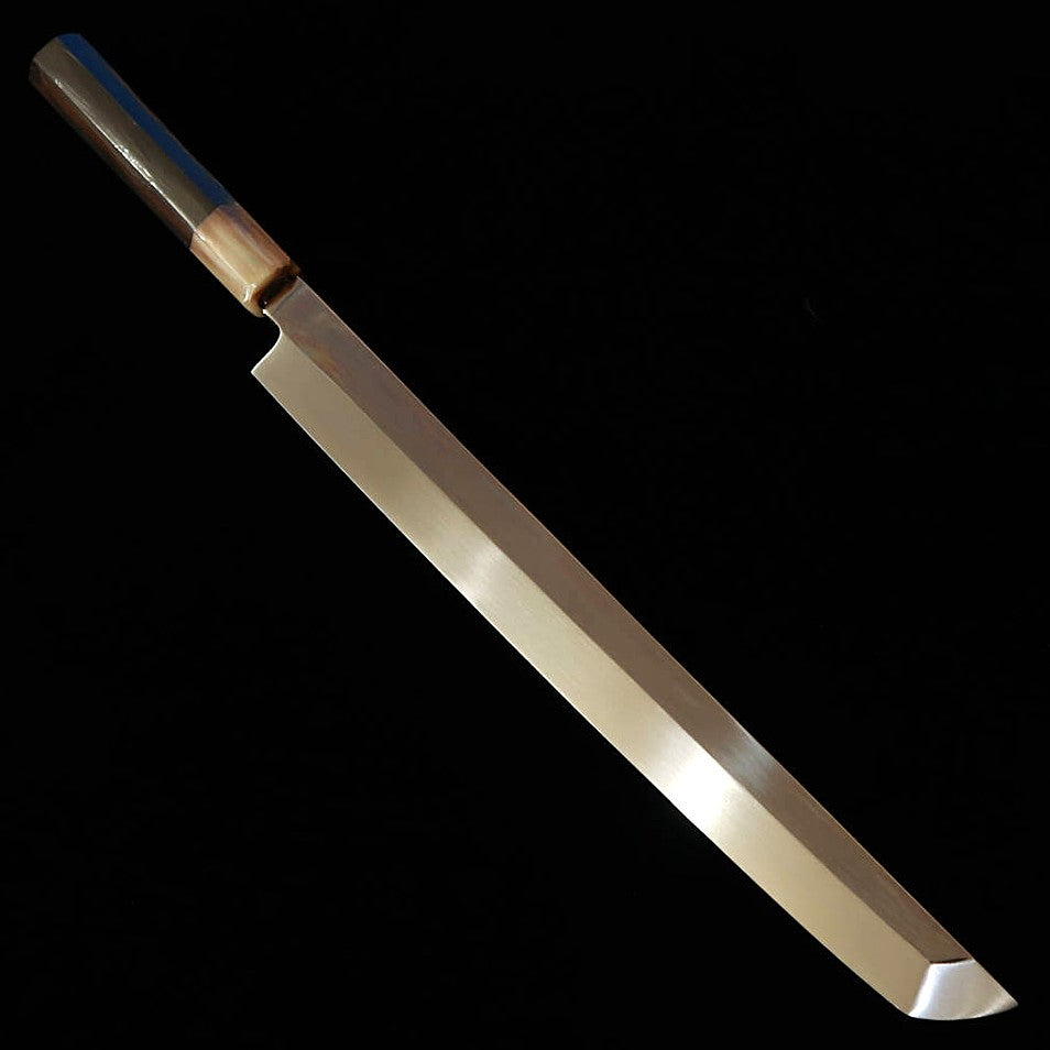 Sakimaru takobiki SUISIN, obra de Ikeda Yoshikazu, Shirogami no.3, forjado integral, mango octogonal de ébano, funda de magnolia (300 mm)
