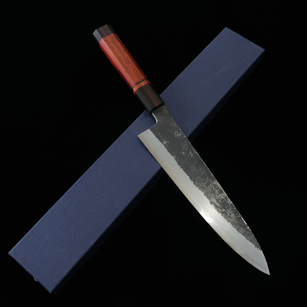 三浦頂MIURA Itadaki 田中義一 牛刀 白紙二号 黒打ち ブビンガハンドル （240ｍｍ）