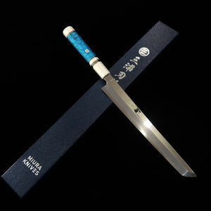 Miura佩 MIURA Obidama Yanagiba à bout rond VG10, finition miroir, manche turquoise (270 mm)