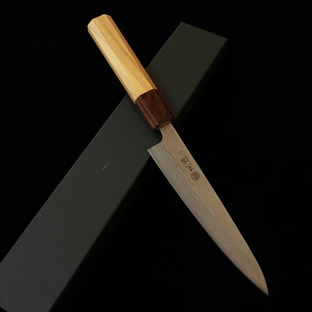 Miura MIURA Petty aço sueco Nashiji Damasco, cabo octogonal em olmo-japonês (keyaki) (135 mm)