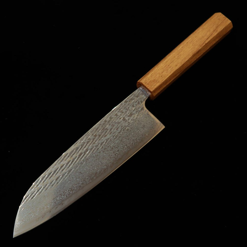 三浦MIURA 三徳 銀紙三号 縄目 ダマスカス 透明 樫八角柄（165mm）