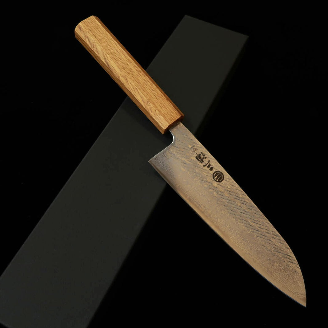 三浦MIURA 三徳 銀紙三号 縄目 ダマスカス 透明 樫八角柄（165mm）