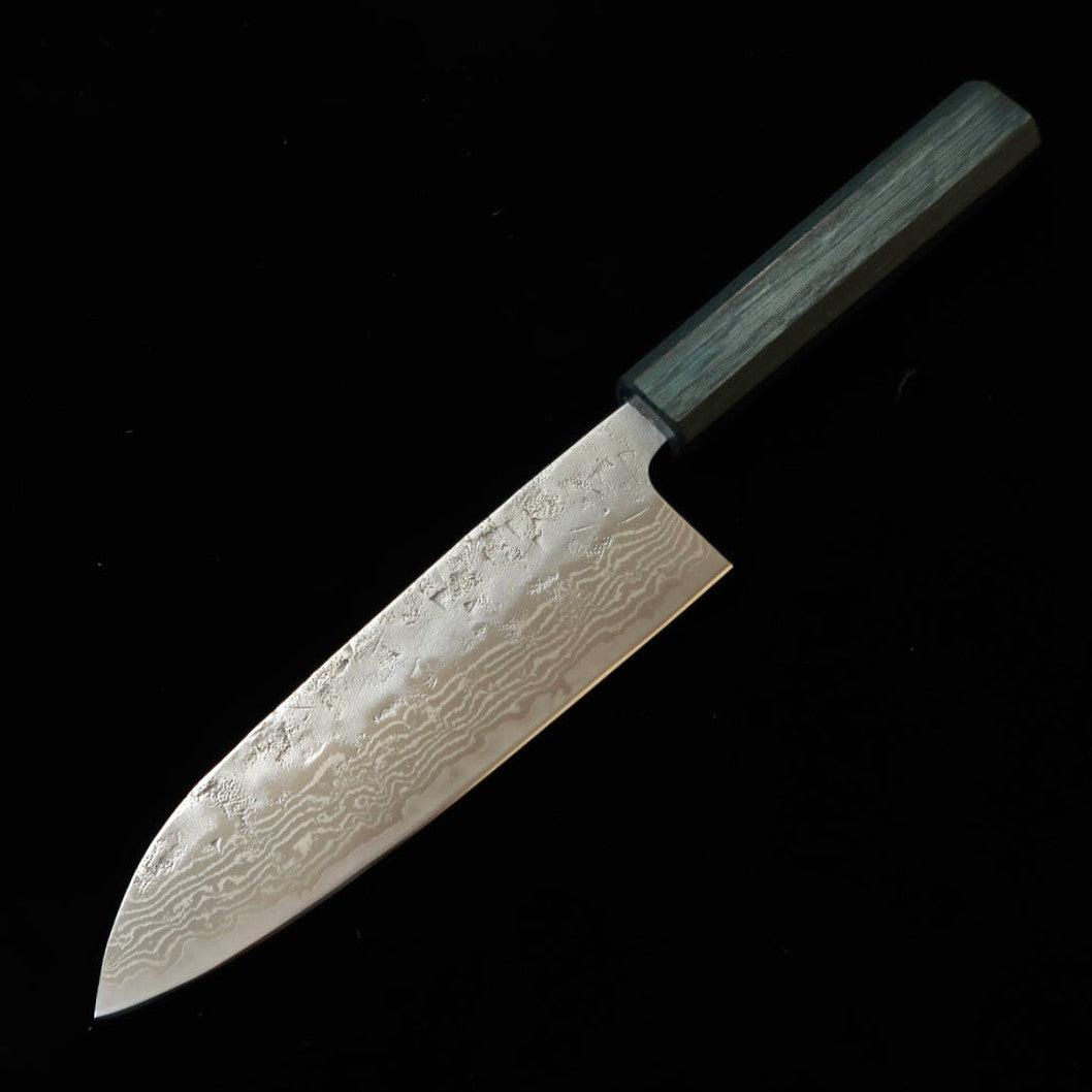 三浦MIURA 三徳 スウェーデン鋼　梨地　ダマスカス　藍八角柄（165mm）