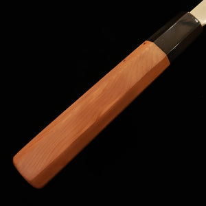 Gōuma-no-jō Yoshihiro Fugu-hiki Mizuhonyaki, aço branco nº2, acabamento espelhado, cabo octogonal de ichii, com bainha de magnólia (270mm)