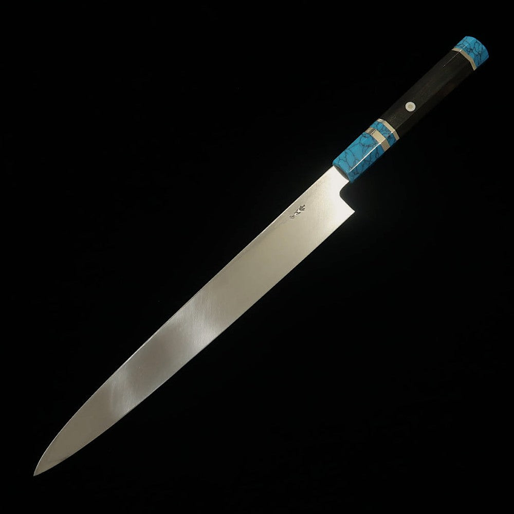 MIURA Obidama Yanagiba VG10 acabado espejo, mango turquesa (270/300 mm)