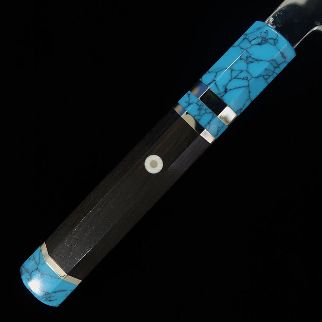 MIURA Obidama Yanagiba VG10 acabado espejo, mango turquesa (270/300 mm)