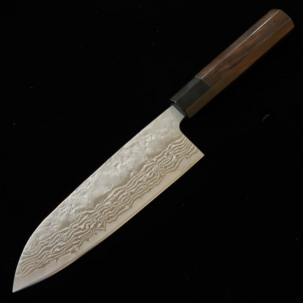 MIURA Santoku acero sueco, acabado Nashiji, Damasco, mango octogonal de ébano (165 mm)