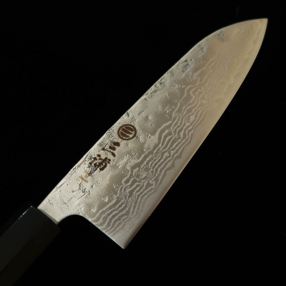 三浦MIURA 三徳 スウェーデン鋼 梨地 ダマスカス 黒檀八角柄（165mm）