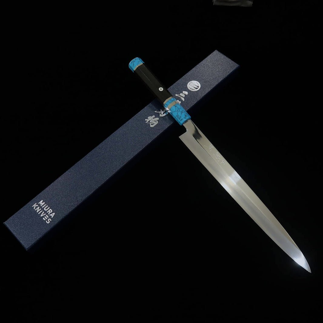 三浦佩MIURA Obidama 柳刃 VG10 鏡面仕上げ ターコイズハンドル （270/300ｍｍ）
