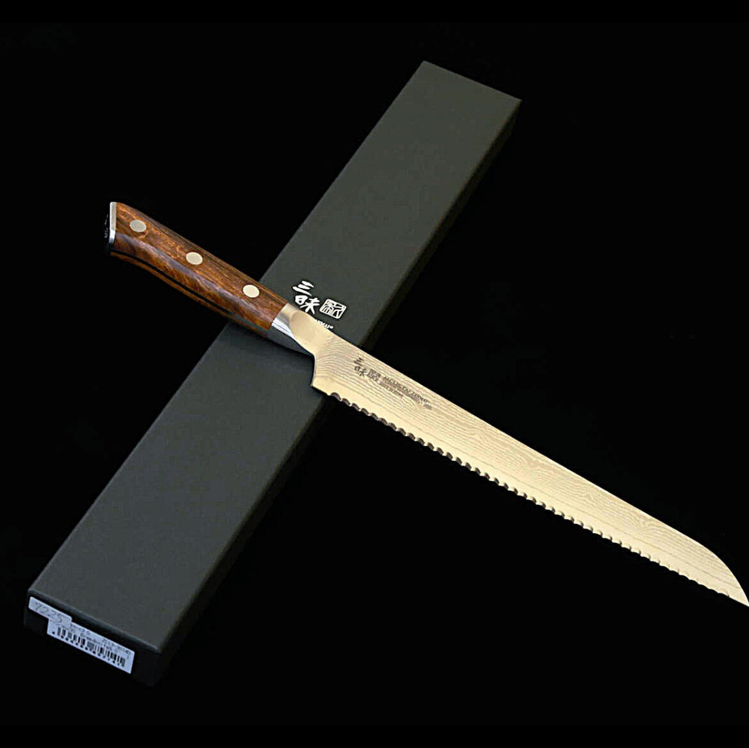 (New Classic) ZANMAI MCUSTA Classic 3 Damascus Bread Knife, Ironwood (230mm)