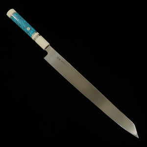 三浦佩MIURA Obidama 切付柳刃 左利き用 銀紙三号 木砥仕上げ ターコイズハンドル （300ｍｍ）