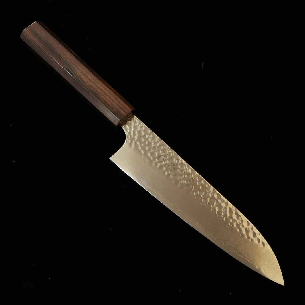 Hatsukokoro Taka Santoku VG10 Hammered Damascus with Integrated Ebony Handle (170mm)