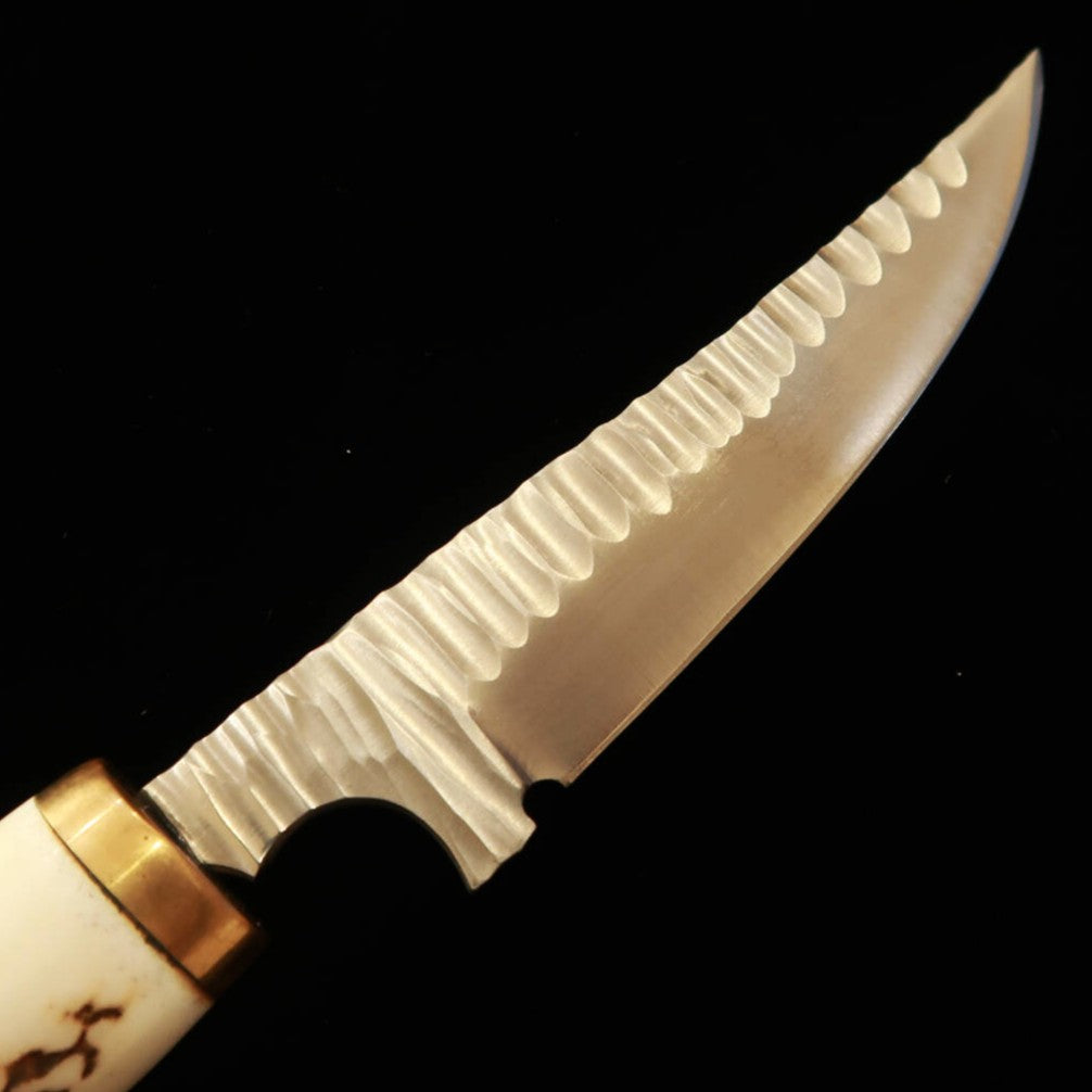 Prometheus Thor Ymir HS stole with antler handle and leather sheath (82mm)