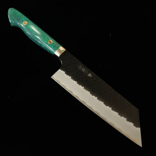 二唐刃物鍛錬所NIGARA  切付菜切 SG2 黒打 槌目 ターコイズハンドル（180mm）