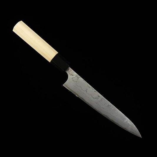 MASAKAGE Shimô Couteau d’office Acier blanc n°2 Damas, manche octogonal en magnolia (150 mm)