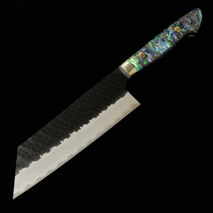NIGARA (NITOU) cuchillo kiritsuke nakiri SG2 acabado negro martillado, mango con incrustaciones de nácar (180 mm)