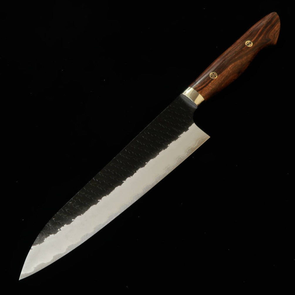 二唐刃物鍛錬所NIGARA  牛刀 SG2 黒打 槌目 アイアンウッドハンドル（210mm）