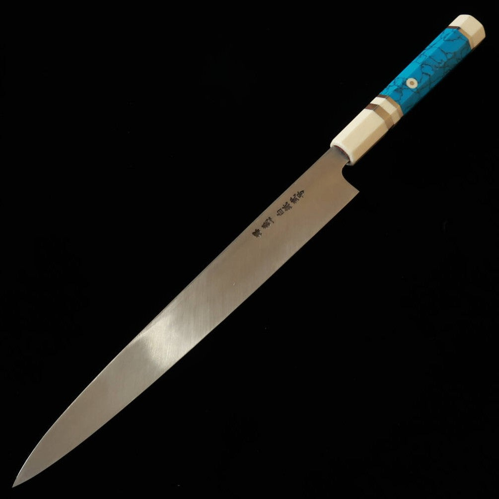 三浦頂MIURAItadaki 柳刃 白紙二号 黒打ち ホワイトターコイズハンドル（270mm）