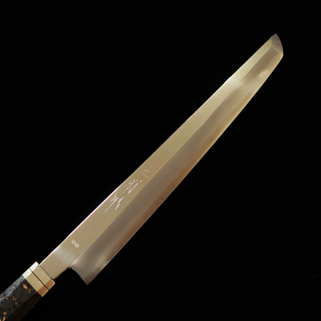 三浦佩MIURA Obidama 先丸柳刃 VG10 鏡面仕上げ カーボンファイバーハンドル（300mm）