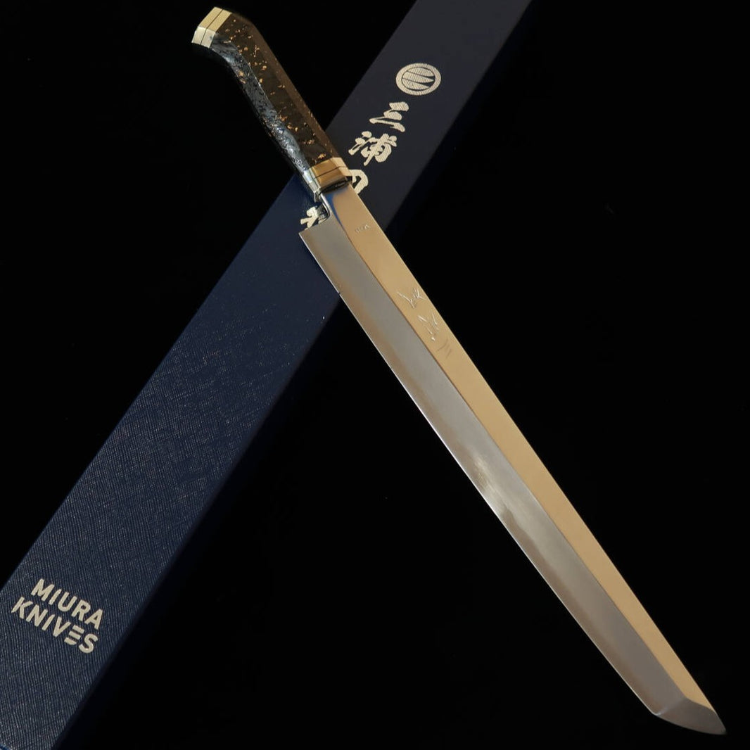 三浦佩MIURA Obidama 先丸柳刃 VG10 鏡面仕上げ カーボンファイバーハンドル（300mm）
