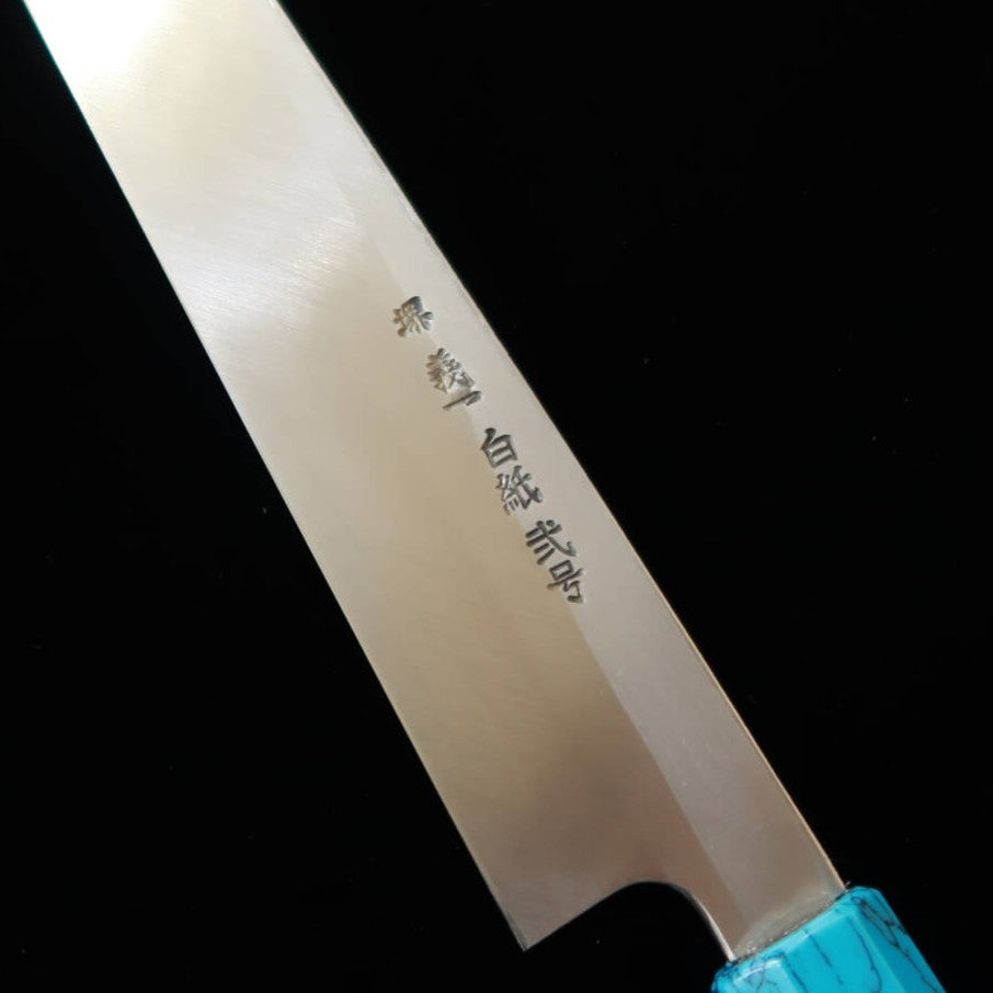 三浦頂 MIURAItadaki 切付柳刃 白紙二号 黒打ち ブラックターコイズハンドル（300mm）