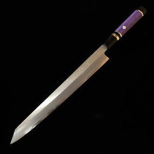 MIURA Obidama couteau yanagiba kiritsuke pour gaucher Gin-san n°3 finition « Kito » manche custom violet (300 mm)