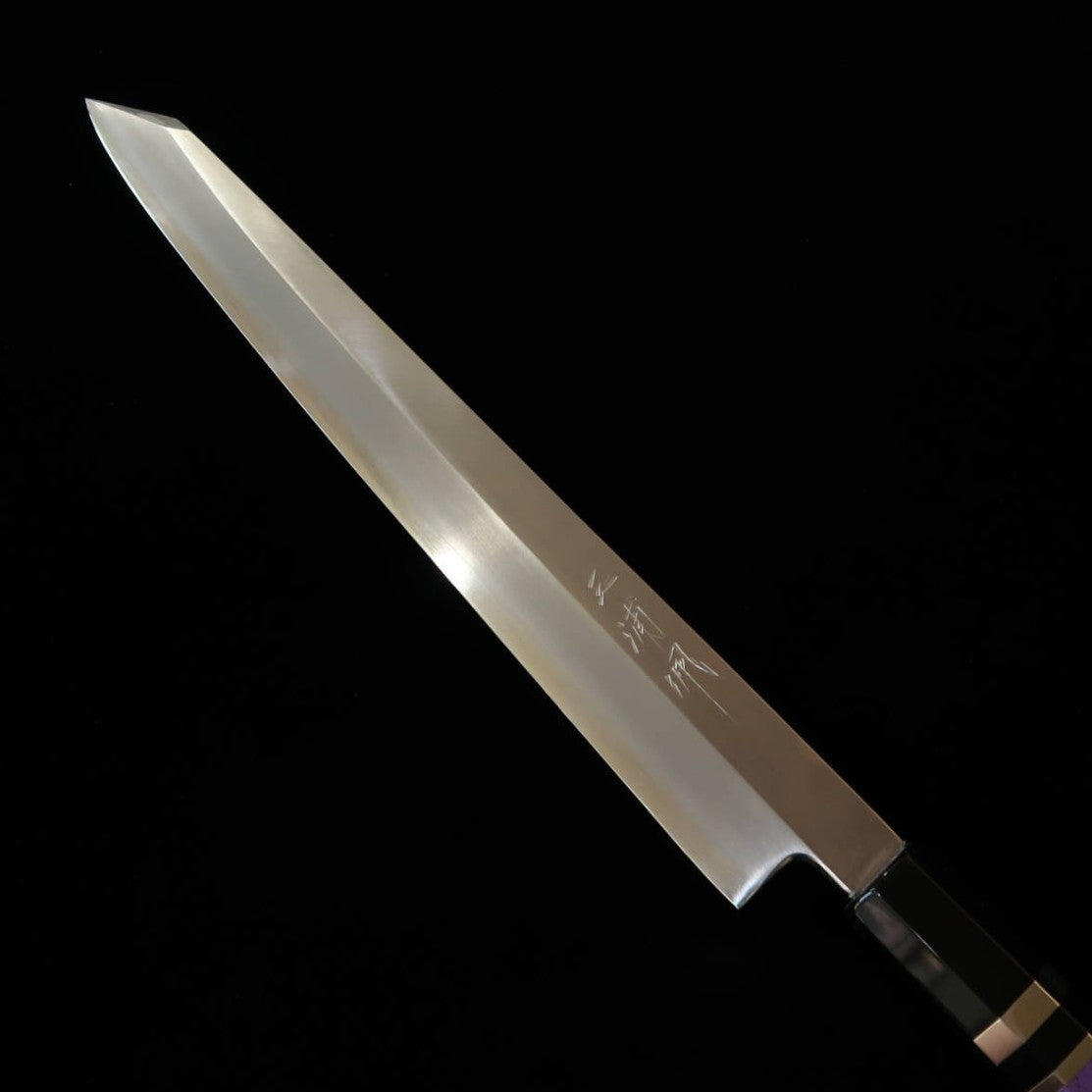 三浦佩MIURAObidama 切付柳刃 左利き用 銀紙三号 木砥仕上げ カスタムハンドル - パープル（300mm）
