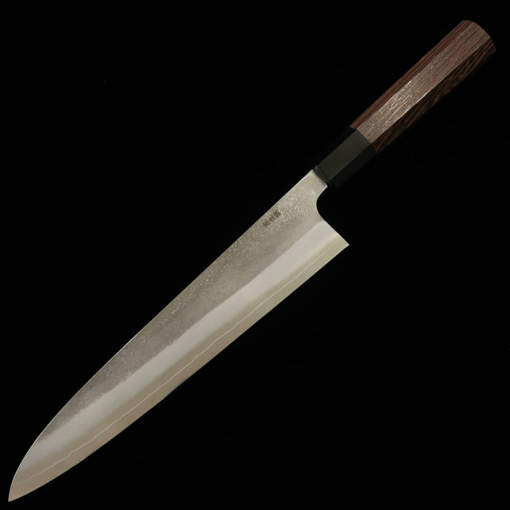 Hajime × Yoshikane Gyuto SKD Aço Rápido Acabamento Nashiji Cabo de Búfalo Preto e Wenge (240mm)