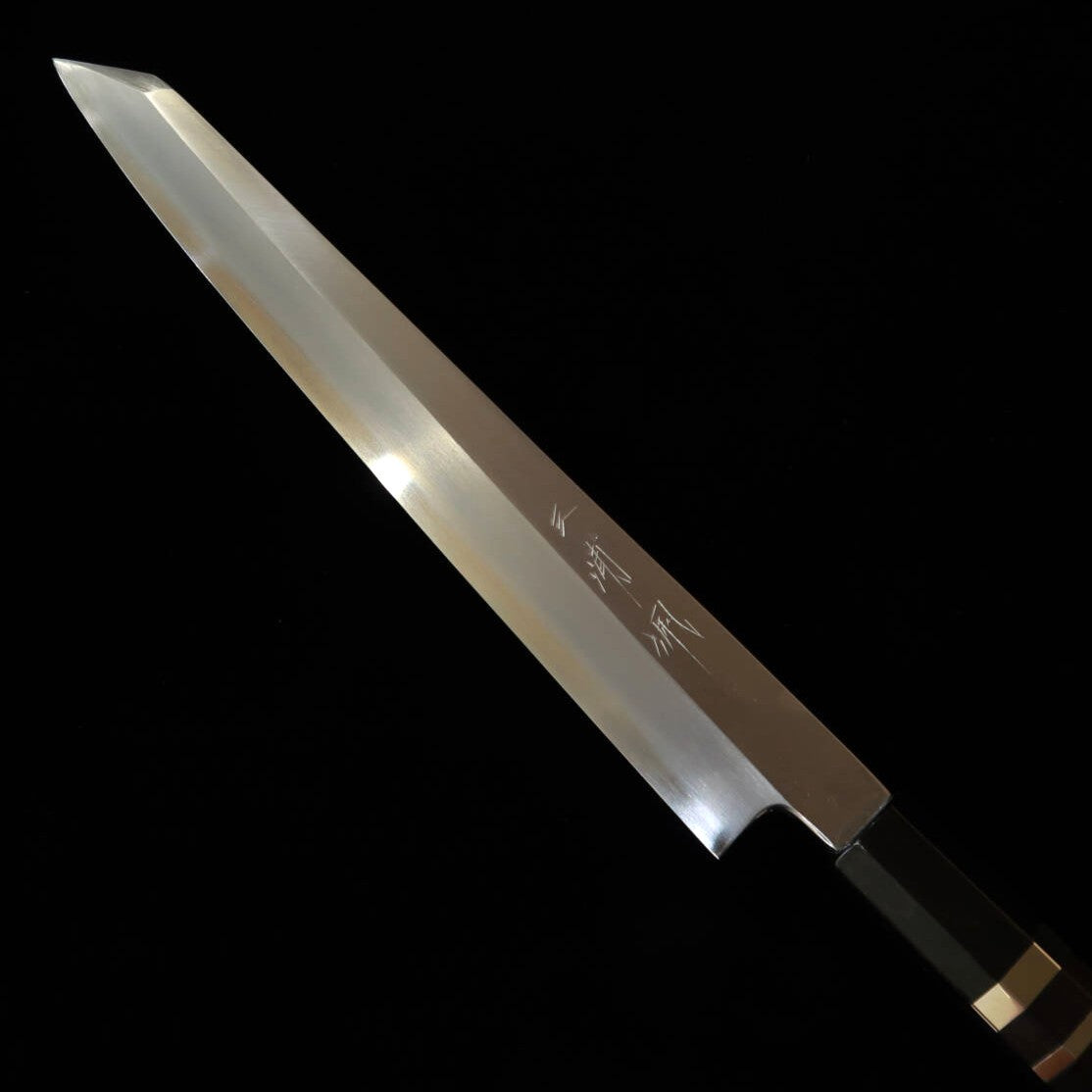 三浦佩MIURAObidama 切付柳刃 左利き用 銀紙三号 木砥仕上げ 黒檀銀巻柄（270mm）