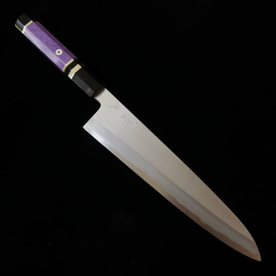 三浦佩MIURAObidama 片刃牛刀 白紙二号 ボカシ カスタムハンドル - パープル（210/240mm）