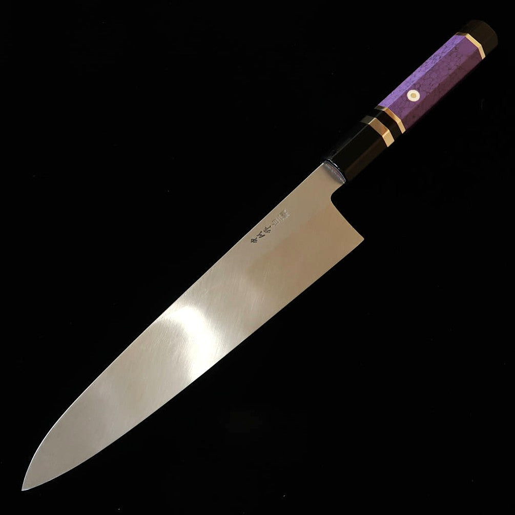 三浦佩MIURAObidama 片刃牛刀 白紙二号 ボカシ カスタムハンドル - パープル（210/240mm）