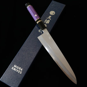 MIURA Obidama, Single-Edged Gyuto, Shirogami no. 2, Gradient Finish with Custom Handle - Purple (210/240 mm)