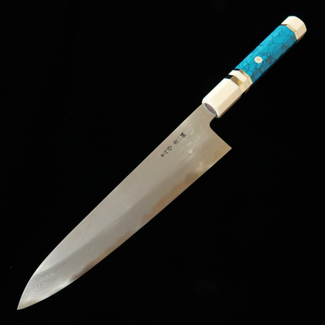 三浦佩MIURAObidama 牛刀 青紙一号 ダマスカス ホワイトターコイズハンドル（210/240mm）