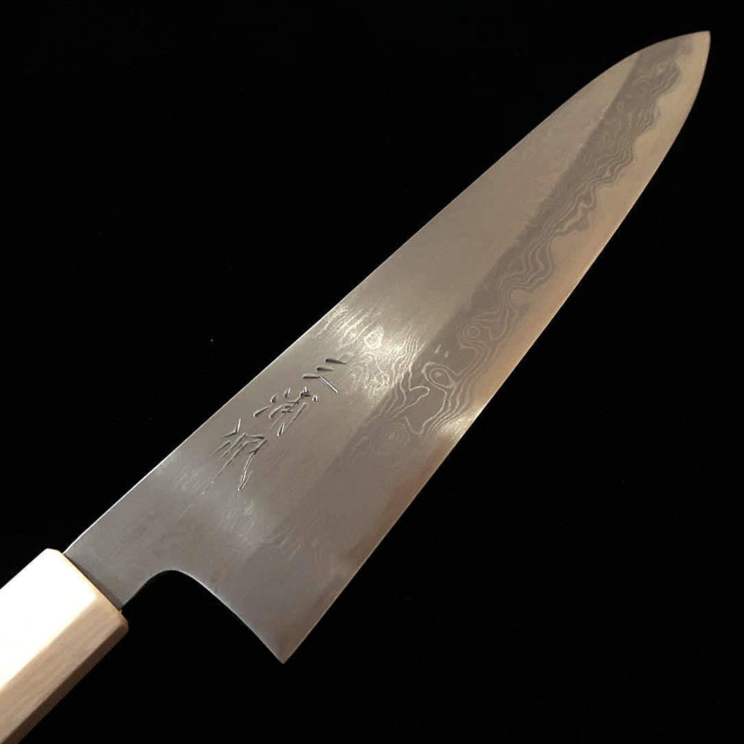 三浦佩MIURAObidama 牛刀 青紙一号 ダマスカス ホワイトターコイズハンドル（210/240mm）