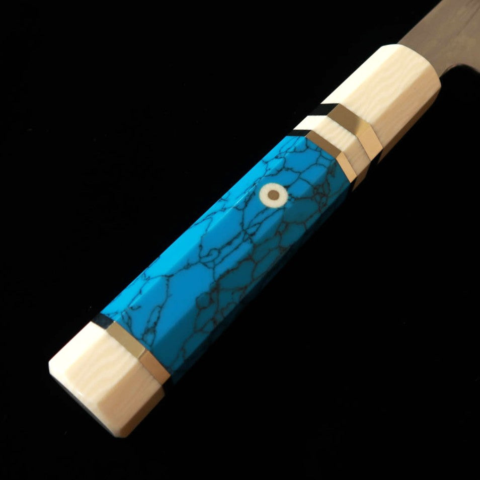 三浦佩MIURAObidama 牛刀 青紙一号 ダマスカス ホワイトターコイズハンドル（210/240mm）