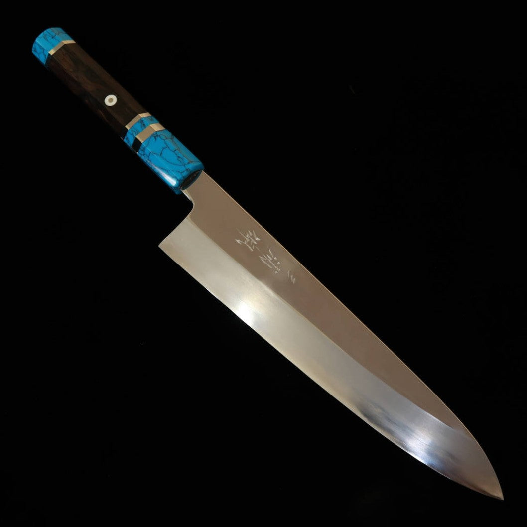 三浦佩MIURAObidama 片刃牛刀 銀紙三号 鏡面仕上げ ターコイズハンドル （240mm）