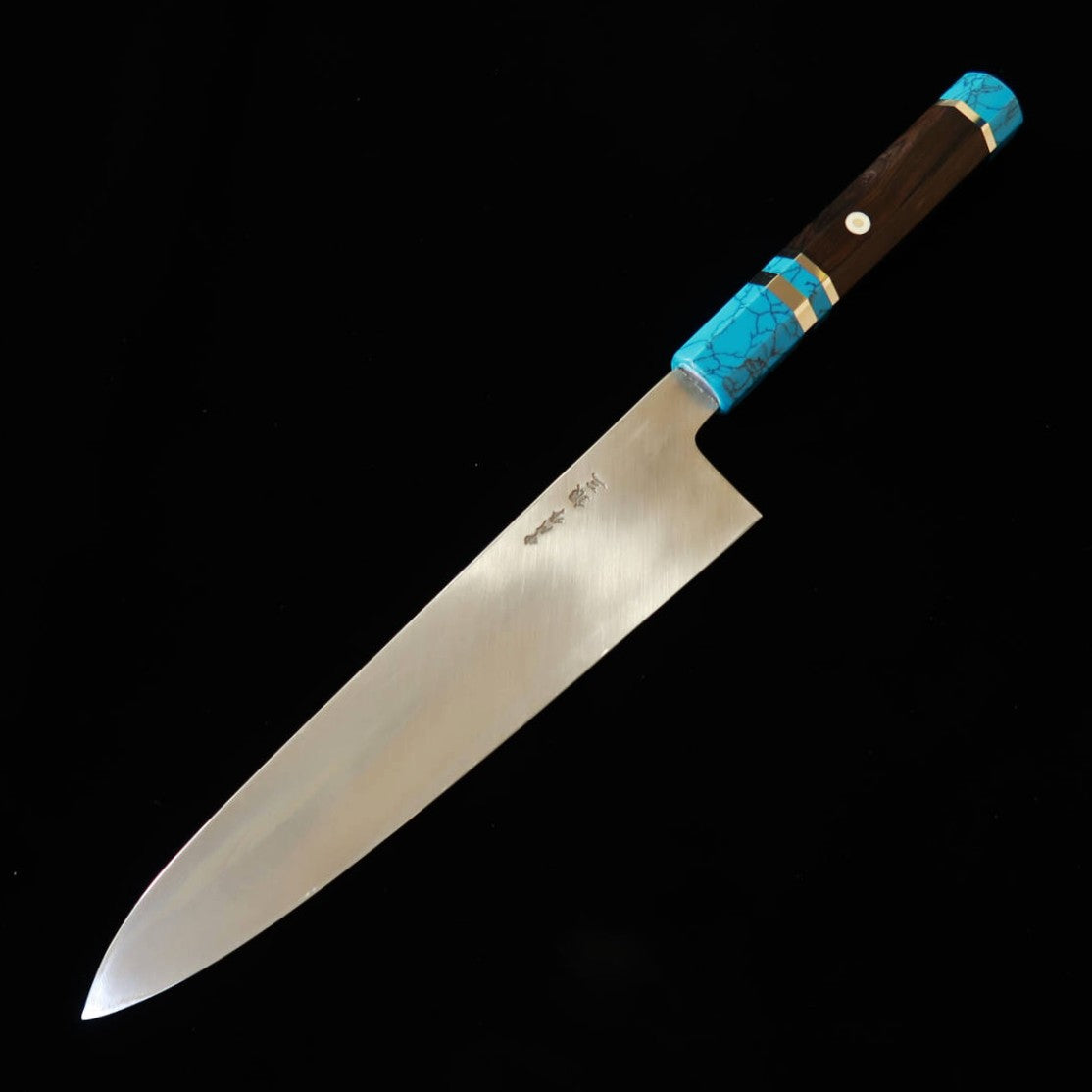 三浦佩MIURAObidama 片刃牛刀 銀紙三号 鏡面仕上げ ターコイズハンドル （240mm）