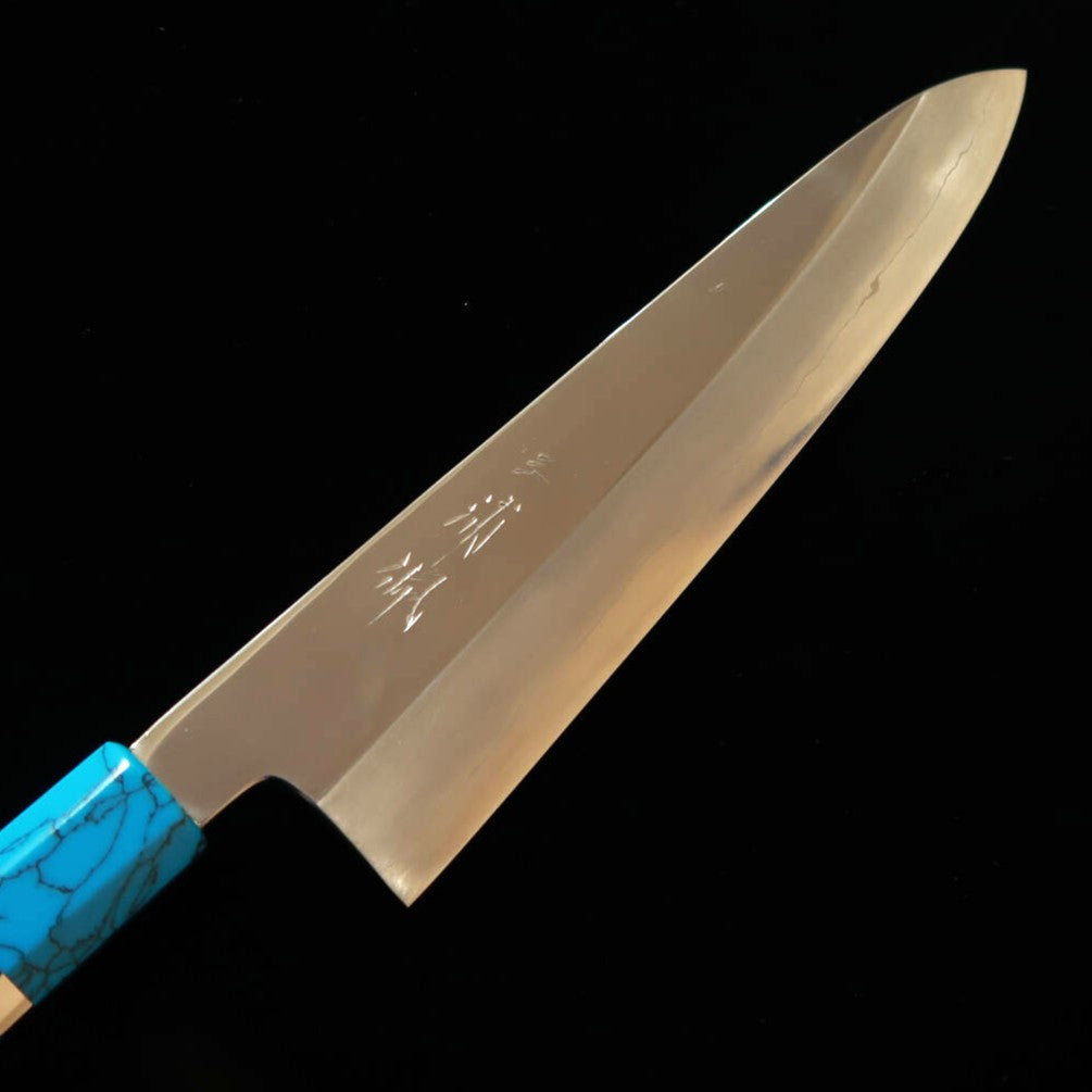三浦佩MIURAObidama 片刃牛刀 銀紙三号 鏡面仕上げ ターコイズハンドル （240mm）