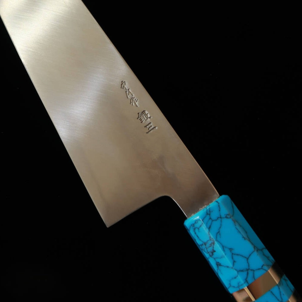 三浦佩MIURAObidama 片刃牛刀 銀紙三号 鏡面仕上げ ターコイズハンドル （240mm）